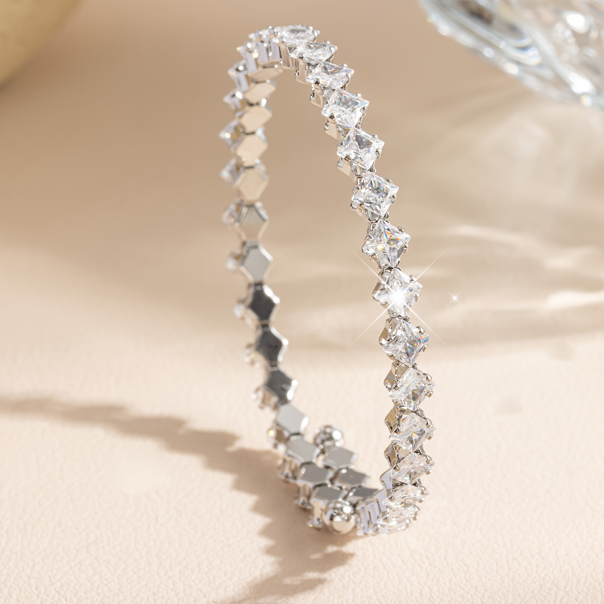 Women's Zirconia Square Adjustable Open Bangle